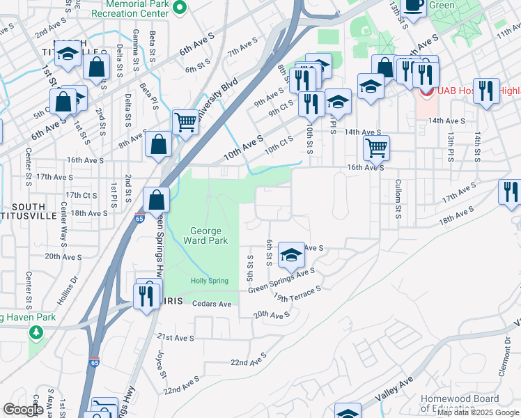 map of restaurants, bars, coffee shops, grocery stores, and more near 630 Idlewild Circle in Birmingham