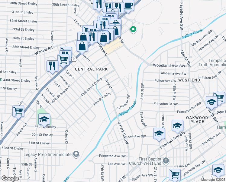 map of restaurants, bars, coffee shops, grocery stores, and more near 4825 South Park Road Southwest in Birmingham