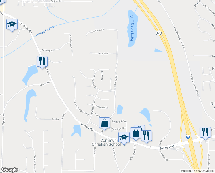 map of restaurants, bars, coffee shops, grocery stores, and more near 705 Fieldstream Way in Stockbridge