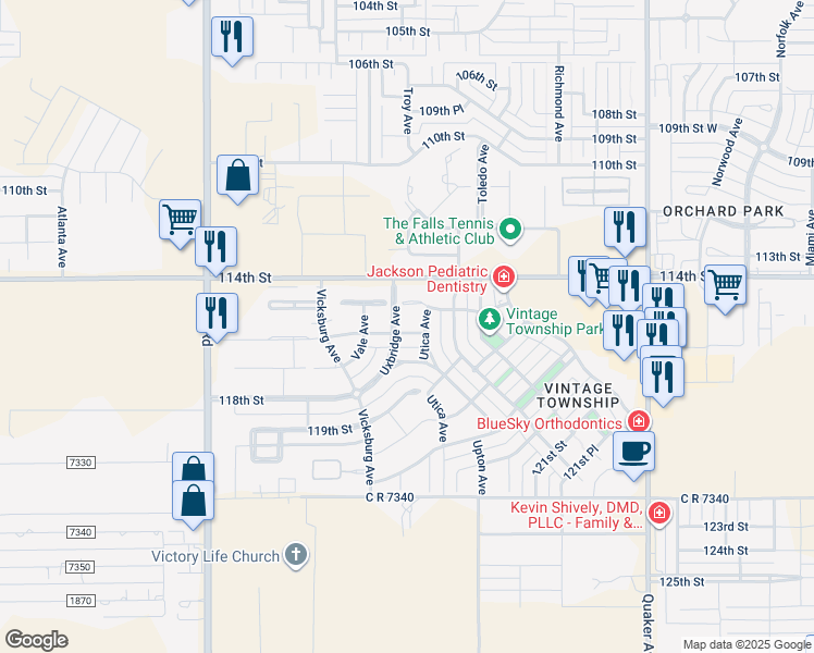 map of restaurants, bars, coffee shops, grocery stores, and more near 4806 116th Street in Lubbock