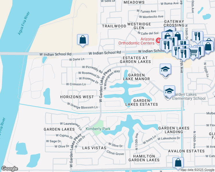 map of restaurants, bars, coffee shops, grocery stores, and more near 11137 West Primrose Place in Avondale