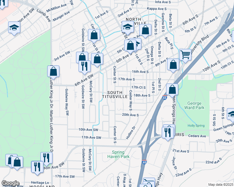 map of restaurants, bars, coffee shops, grocery stores, and more near 1753 Center Street South in Birmingham
