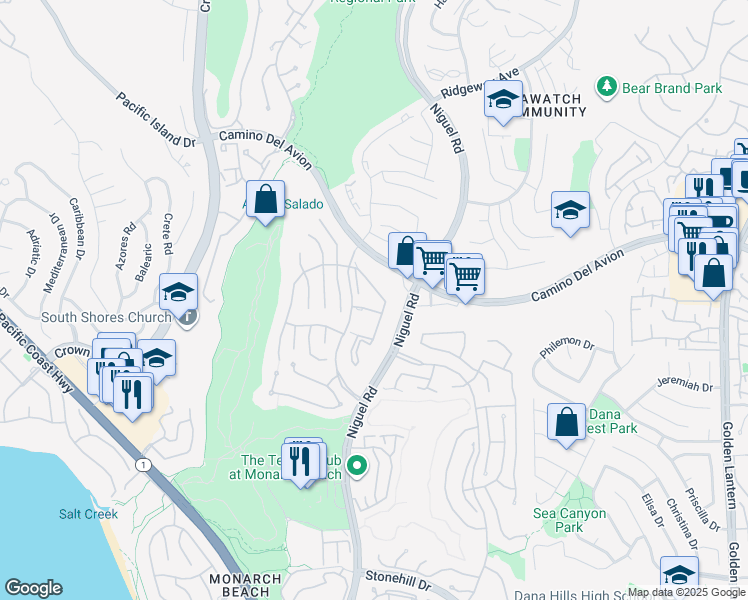 map of restaurants, bars, coffee shops, grocery stores, and more near 14 Corniche Drive in Dana Point
