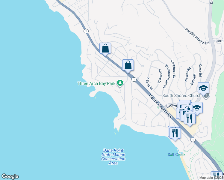map of restaurants, bars, coffee shops, grocery stores, and more near 35 Bay Drive in Laguna Beach