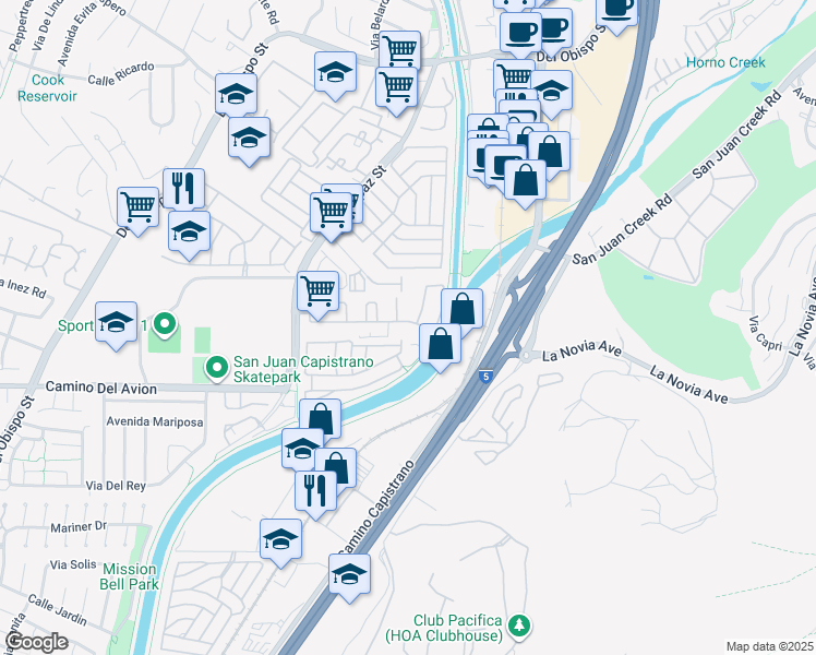 map of restaurants, bars, coffee shops, grocery stores, and more near 26472 Paseo Toscana in San Juan Capistrano