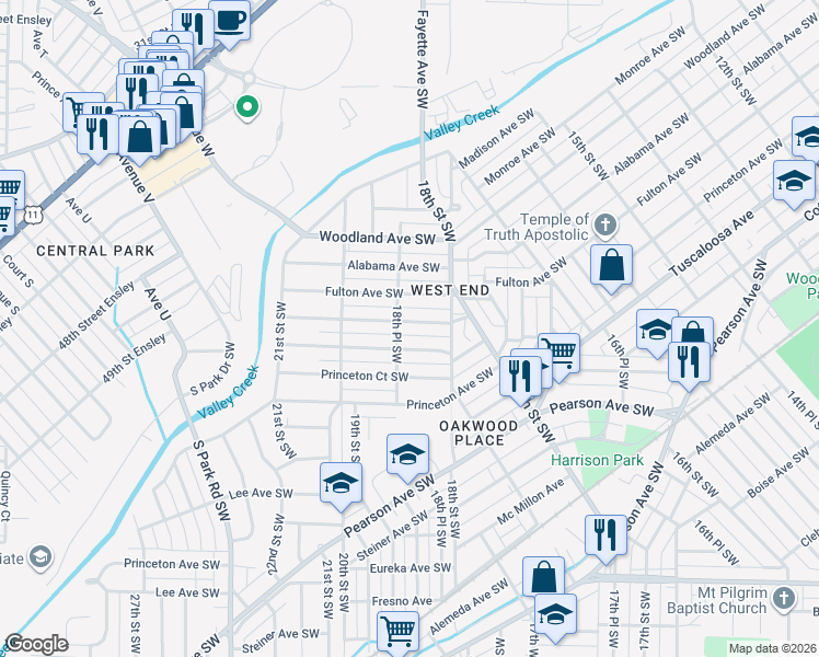 map of restaurants, bars, coffee shops, grocery stores, and more near 1837 Saint Charles Court Southwest in Birmingham