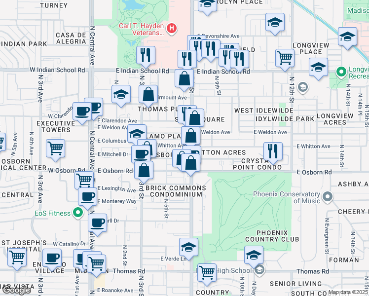 map of restaurants, bars, coffee shops, grocery stores, and more near 3547 North 7th Street in Phoenix