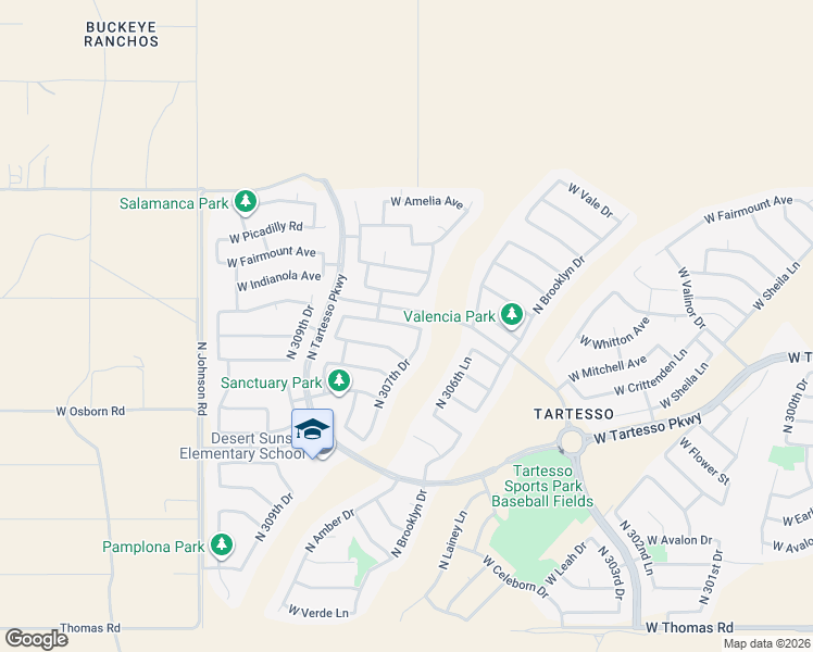 map of restaurants, bars, coffee shops, grocery stores, and more near 30317 West Weldon Avenue in Buckeye