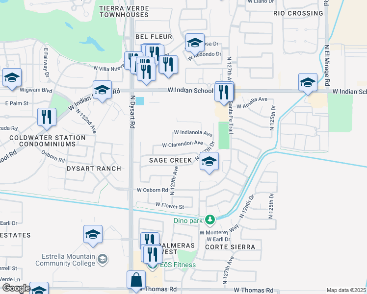 map of restaurants, bars, coffee shops, grocery stores, and more near 12837 West Clarendon Avenue in Avondale