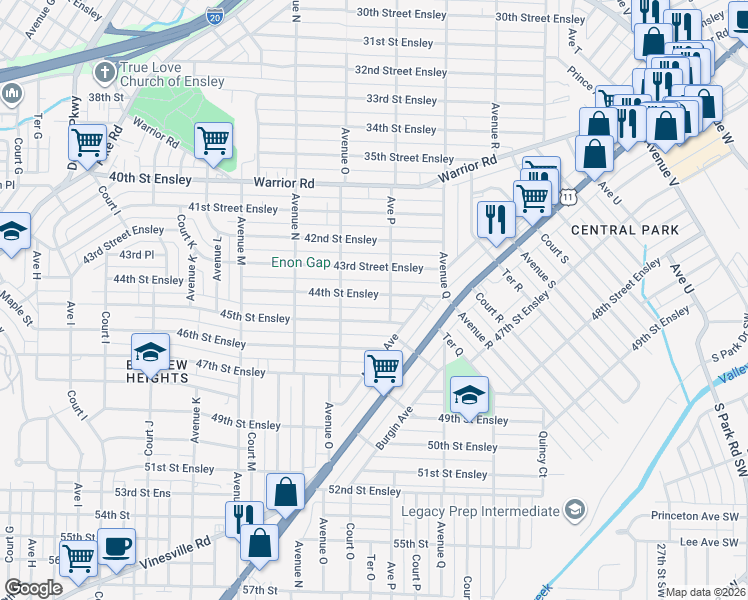 map of restaurants, bars, coffee shops, grocery stores, and more near 1535 44th Street Ensley in Birmingham