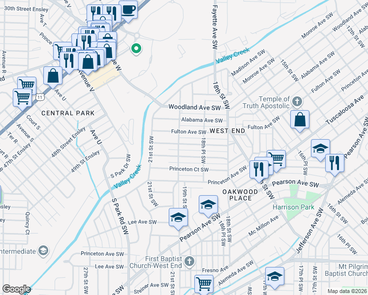 map of restaurants, bars, coffee shops, grocery stores, and more near 1885 Saint Charles Court Southwest in Birmingham