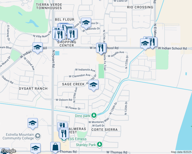 map of restaurants, bars, coffee shops, grocery stores, and more near 3605 N 127th Dr in Avondale