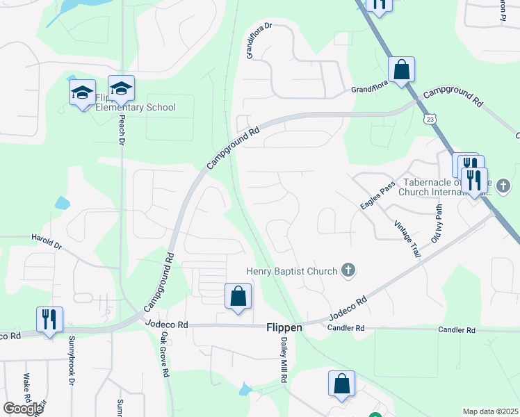 map of restaurants, bars, coffee shops, grocery stores, and more near 629 Addison Way in McDonough