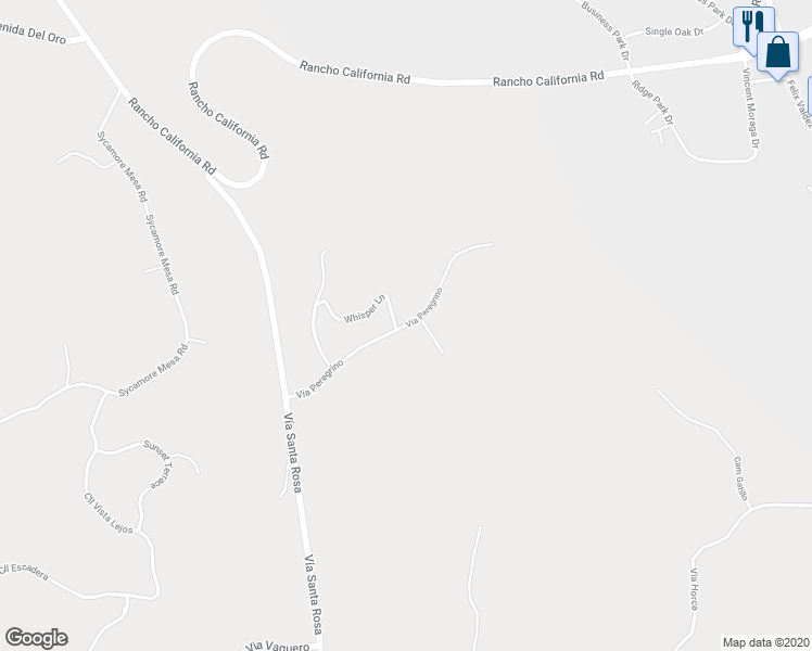 map of restaurants, bars, coffee shops, grocery stores, and more near Vía Peregrino in Temecula