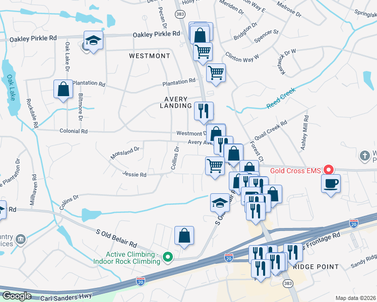 map of restaurants, bars, coffee shops, grocery stores, and more near 334 Avery Landing in Martinez