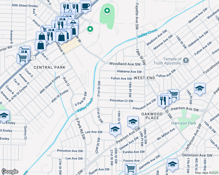 map of restaurants, bars, coffee shops, grocery stores, and more near 1913 Saint Charles Court Southwest in Birmingham