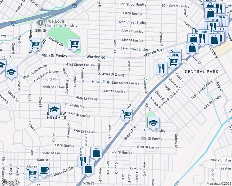 map of restaurants, bars, coffee shops, grocery stores, and more near 1441 44th Street Ensley in Birmingham