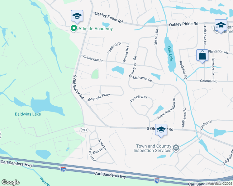 map of restaurants, bars, coffee shops, grocery stores, and more near 2041 Magnolia Parkway in Grovetown