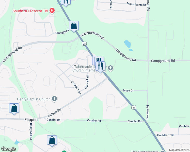 map of restaurants, bars, coffee shops, grocery stores, and more near 4307 Jodeco Road in McDonough