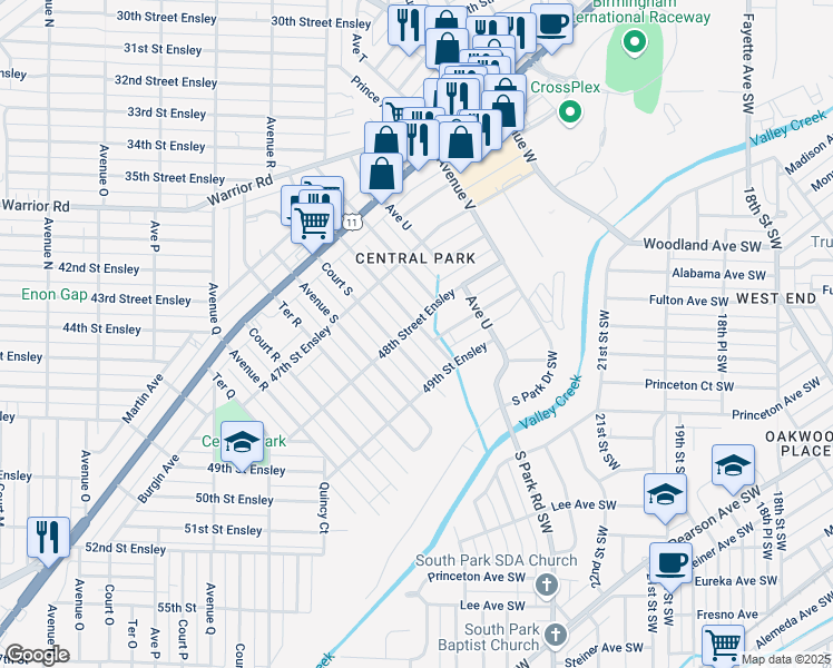 map of restaurants, bars, coffee shops, grocery stores, and more near 4804 Terrace South in Birmingham