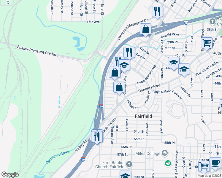 map of restaurants, bars, coffee shops, grocery stores, and more near 4910 Gary Avenue in Fairfield