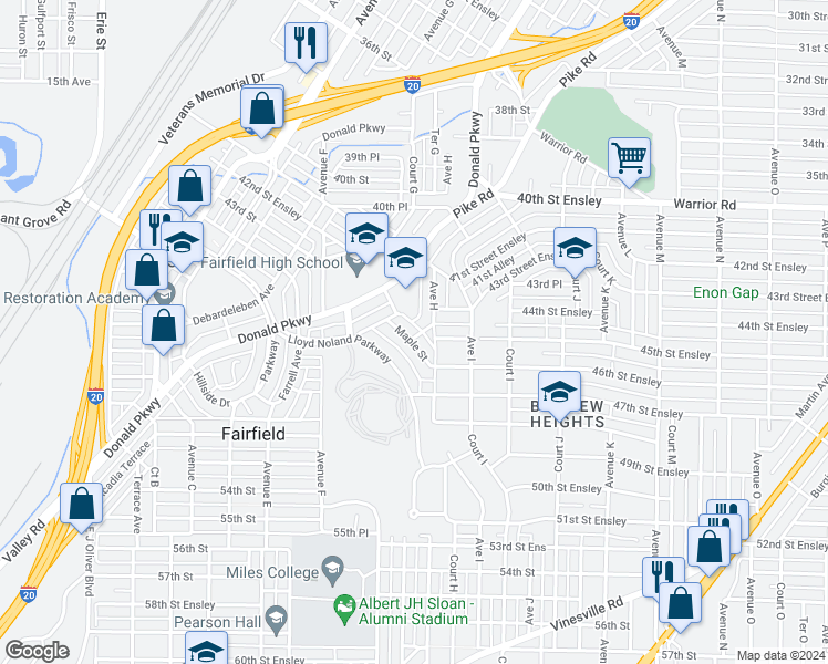 map of restaurants, bars, coffee shops, grocery stores, and more near 650 Maple Street in Fairfield