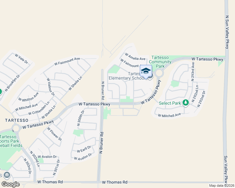 map of restaurants, bars, coffee shops, grocery stores, and more near 29791 West Columbus Avenue in Buckeye