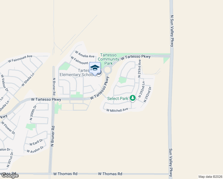 map of restaurants, bars, coffee shops, grocery stores, and more near 3720 North 295th Avenue in Buckeye