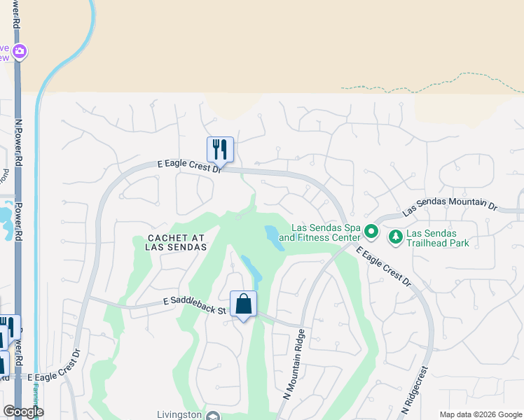 map of restaurants, bars, coffee shops, grocery stores, and more near 7503 East Torrey Point Circle in Mesa