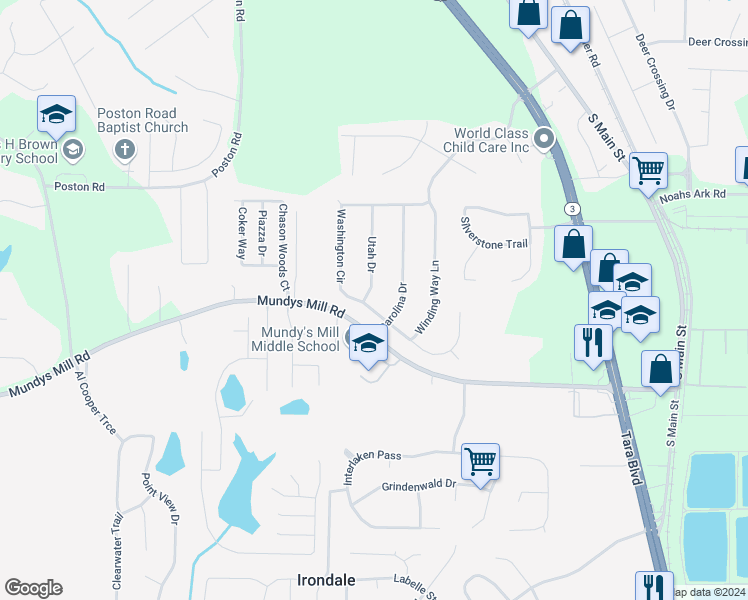 map of restaurants, bars, coffee shops, grocery stores, and more near 9738 Utah Drive in Jonesboro