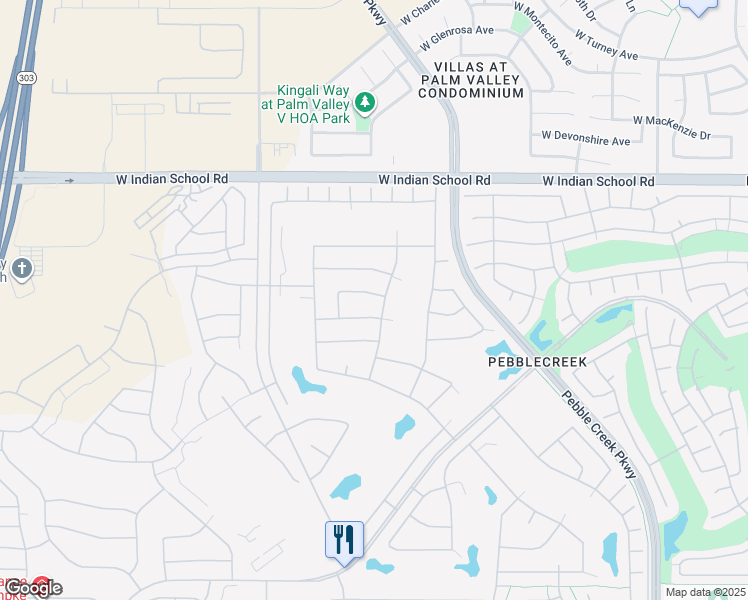 map of restaurants, bars, coffee shops, grocery stores, and more near 16119 West Indianola Avenue in Goodyear