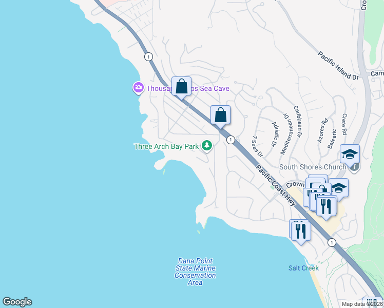 map of restaurants, bars, coffee shops, grocery stores, and more near 35 Bay Drive in Laguna Beach