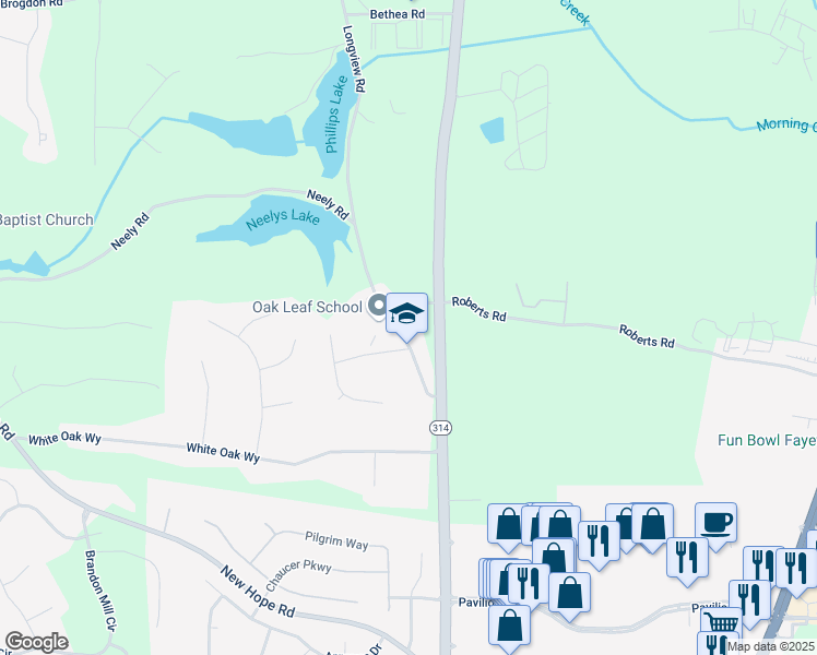map of restaurants, bars, coffee shops, grocery stores, and more near 143 Longview Road in Fayetteville