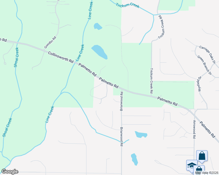 map of restaurants, bars, coffee shops, grocery stores, and more near 388 Palmetto Road in Tyrone