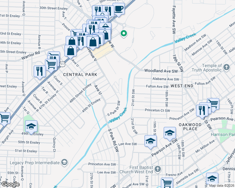 map of restaurants, bars, coffee shops, grocery stores, and more near 2213 South Park Drive Southwest in Birmingham
