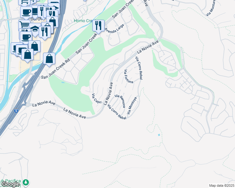 map of restaurants, bars, coffee shops, grocery stores, and more near 27477 Paseo Amador in San Juan Capistrano