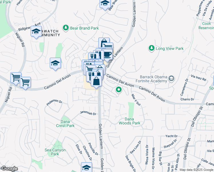 map of restaurants, bars, coffee shops, grocery stores, and more near 42 Vista Del Mar in Dana Point