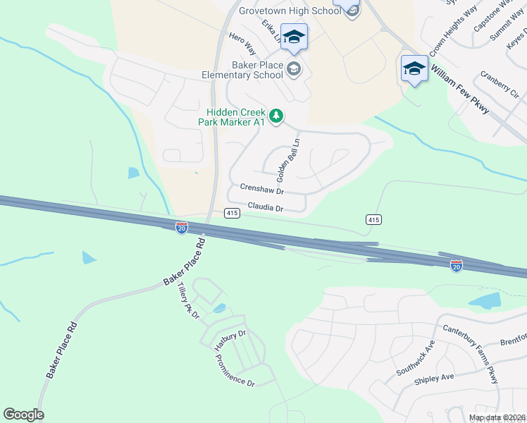 map of restaurants, bars, coffee shops, grocery stores, and more near 251 Claudia Drive in Grovetown