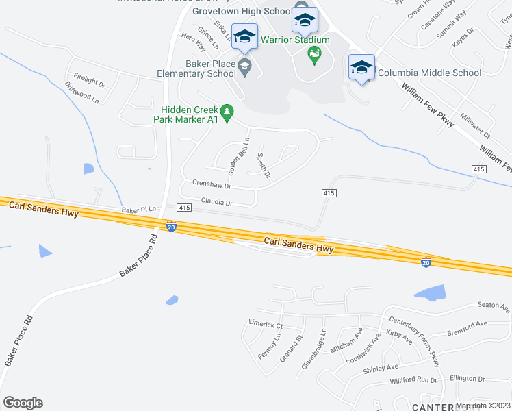 map of restaurants, bars, coffee shops, grocery stores, and more near 299 Claudia Drive in Grovetown