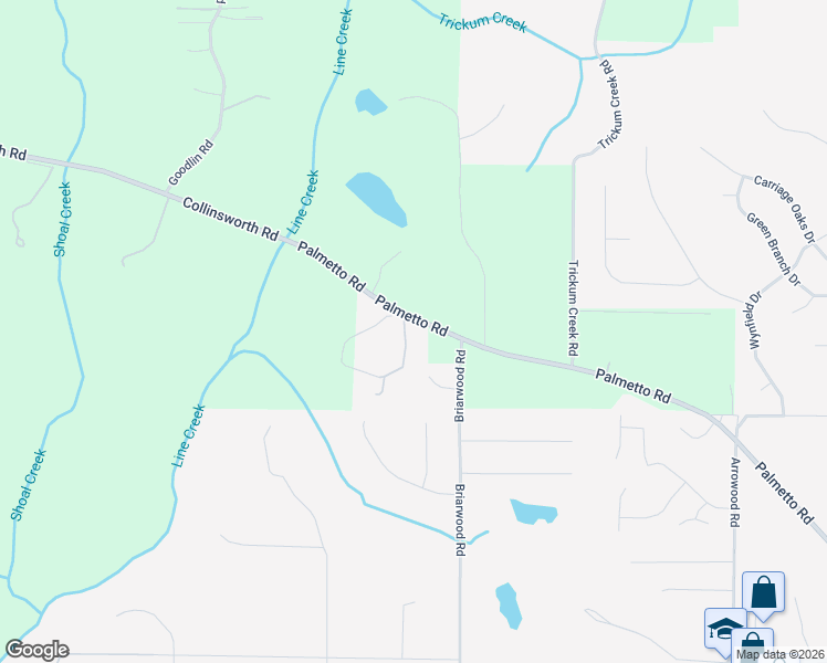 map of restaurants, bars, coffee shops, grocery stores, and more near 388 Palmetto Road in Tyrone