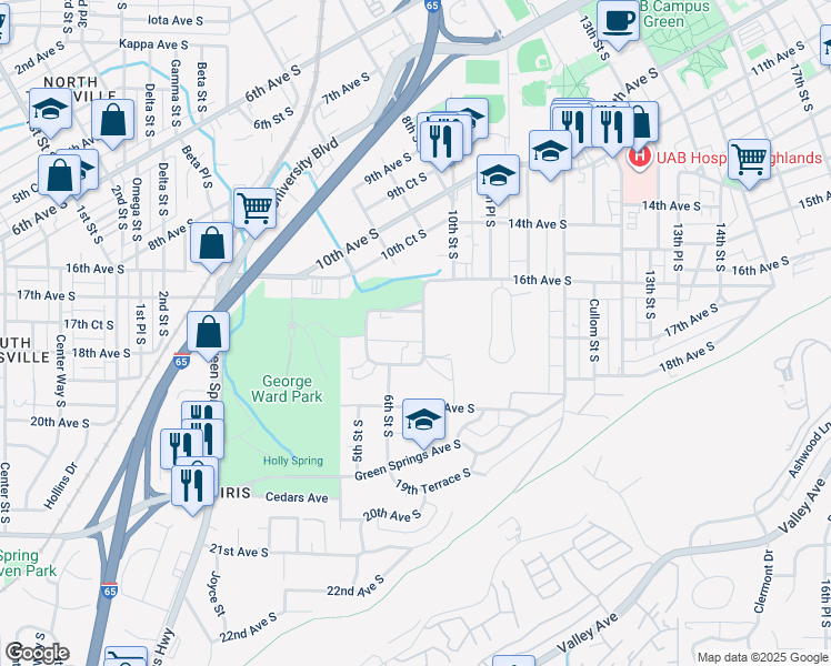 map of restaurants, bars, coffee shops, grocery stores, and more near 652 Idlewild Circle in Birmingham