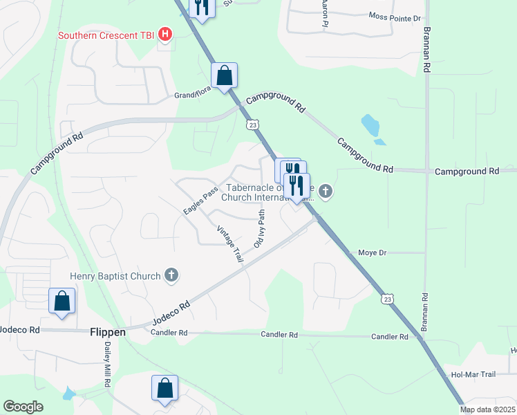 map of restaurants, bars, coffee shops, grocery stores, and more near 900 Castlerock Way in McDonough
