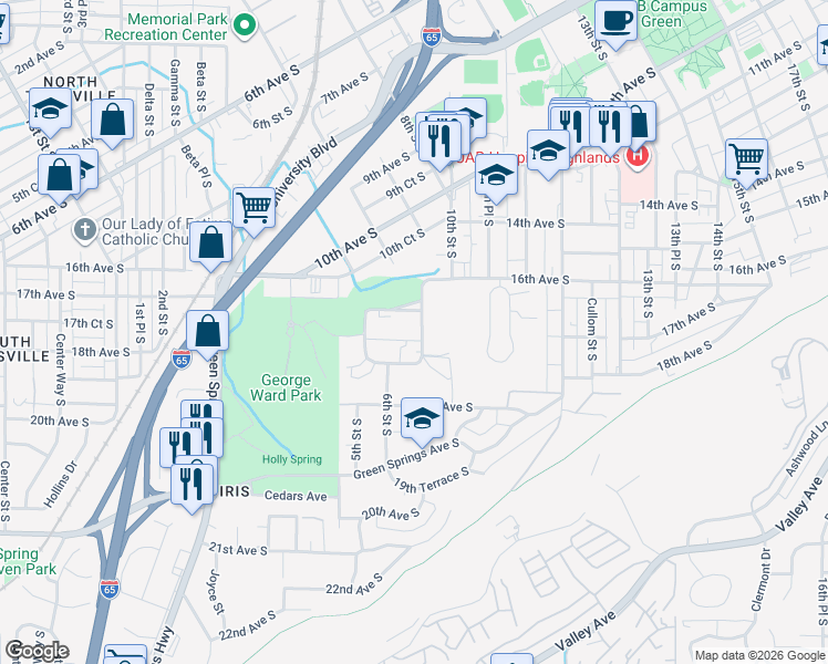 map of restaurants, bars, coffee shops, grocery stores, and more near 652 Idlewild Circle in Birmingham