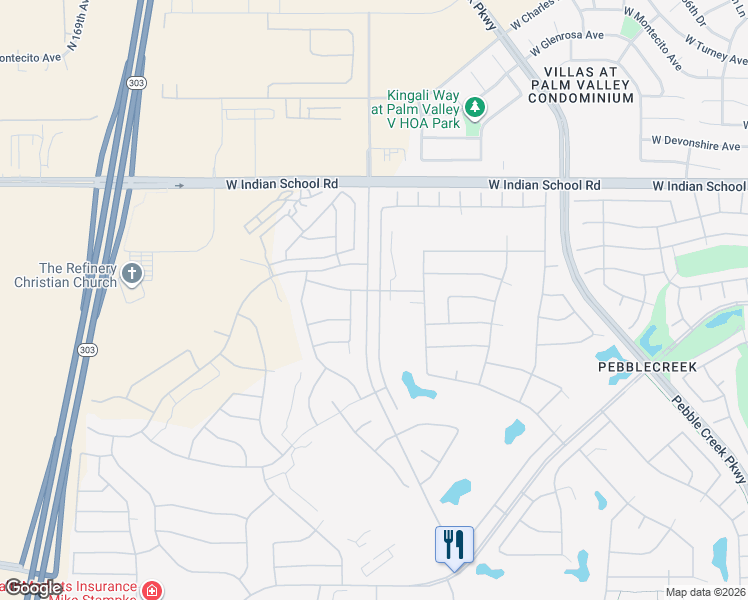 map of restaurants, bars, coffee shops, grocery stores, and more near 3768 North 162nd Lane in Goodyear