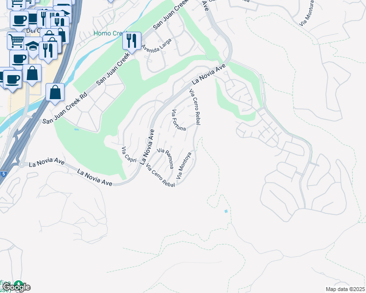 map of restaurants, bars, coffee shops, grocery stores, and more near 27559 Paseo Mimosa in San Juan Capistrano