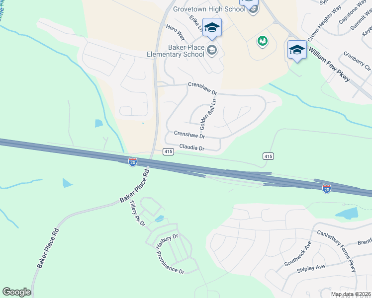 map of restaurants, bars, coffee shops, grocery stores, and more near 251 Claudia Drive in Grovetown