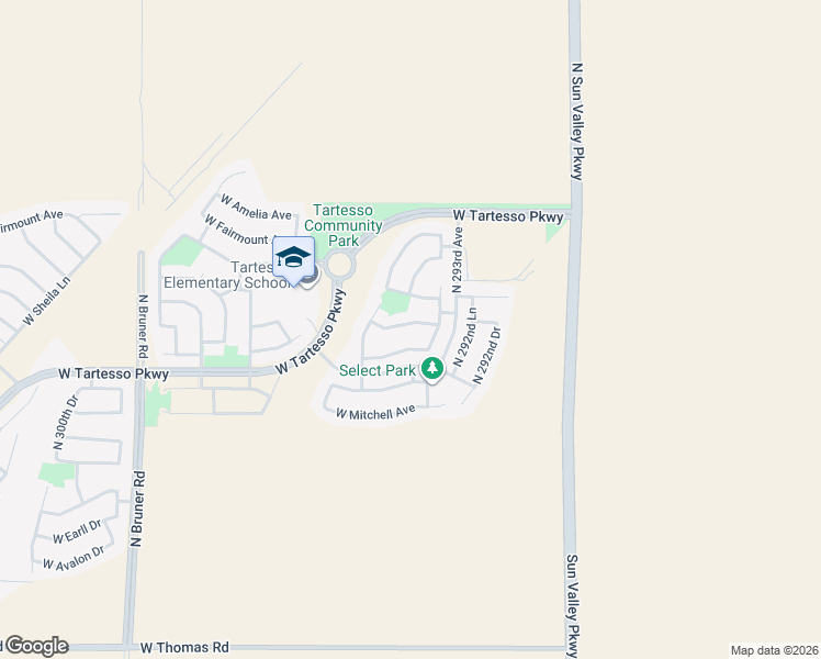 map of restaurants, bars, coffee shops, grocery stores, and more near 29426 West Columbus Avenue in Buckeye