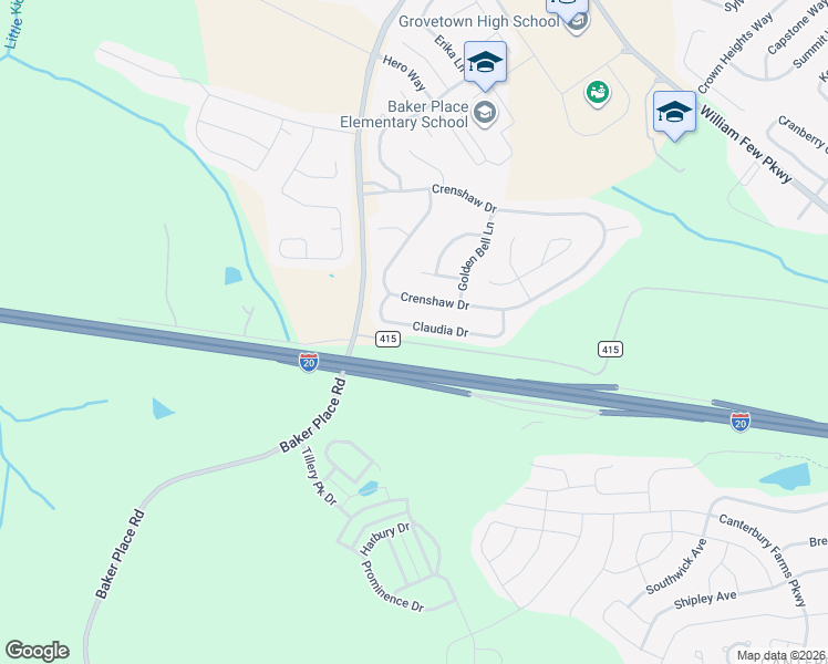 map of restaurants, bars, coffee shops, grocery stores, and more near 251 Claudia Drive in Grovetown