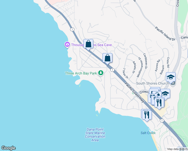 map of restaurants, bars, coffee shops, grocery stores, and more near 35 Bay Drive in Laguna Beach