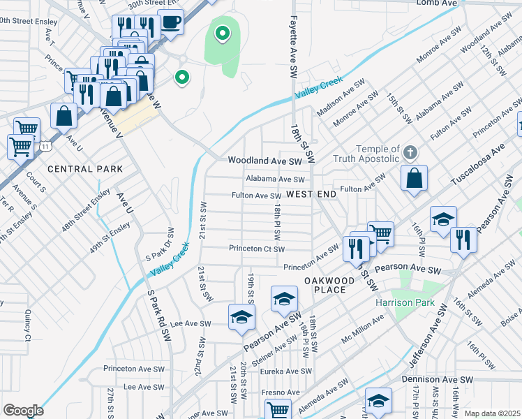 map of restaurants, bars, coffee shops, grocery stores, and more near 1885 Saint Charles Court Southwest in Birmingham